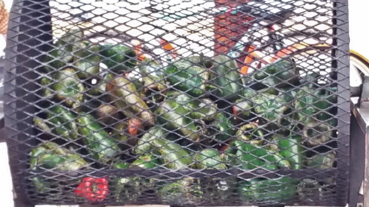 closeup of peppers in roaster
